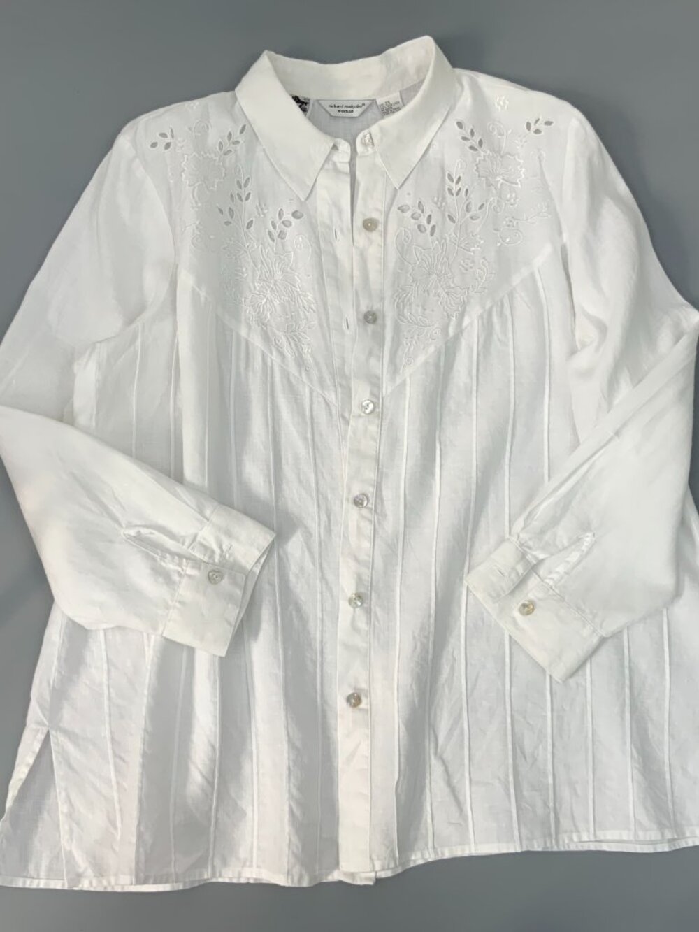 Richard Malcom White Irish Linen Cut-off Embroidered Button-up Shirt Sz 2X